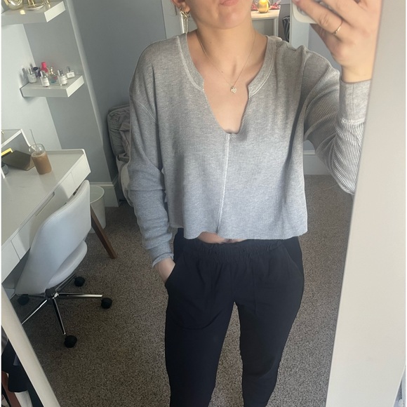 BP Waffle Cropped Long Sleeve Top Size Small - Picture 2 of 4